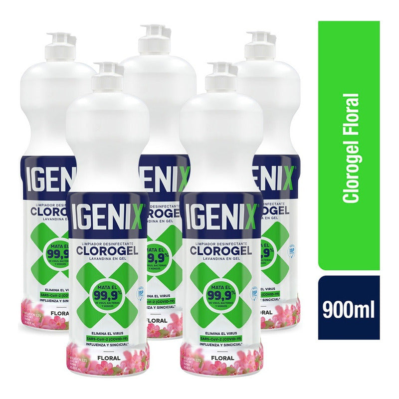 Pack X5 Limpiador Cloro Gel Igenix Floral 900ml