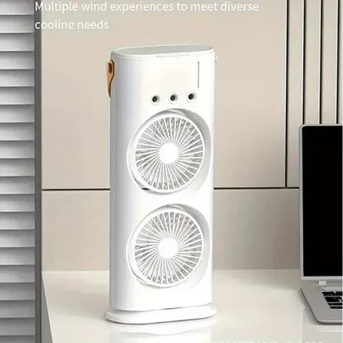 Ventilador Doble De Torre Humidificador Luz Led Enfriador Blanco