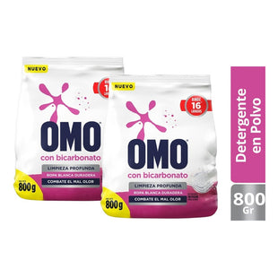 X2 Detergente En Polvo Omo Con Bicarbonato 800g Ropa Blanca