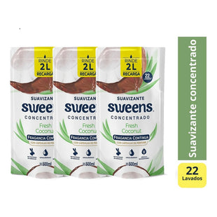 X3 Suavizante Sweens Concentrado Fresh Coconut Doypack 500ml