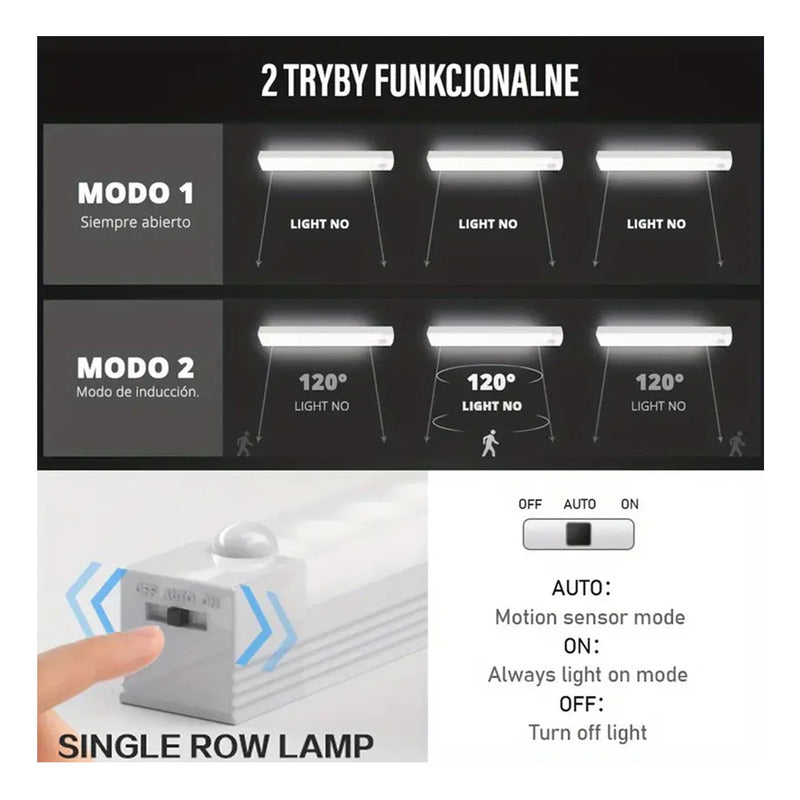 Luz Barra Led 30cm Con Sensor Movimiento Muebles Baño Cocina