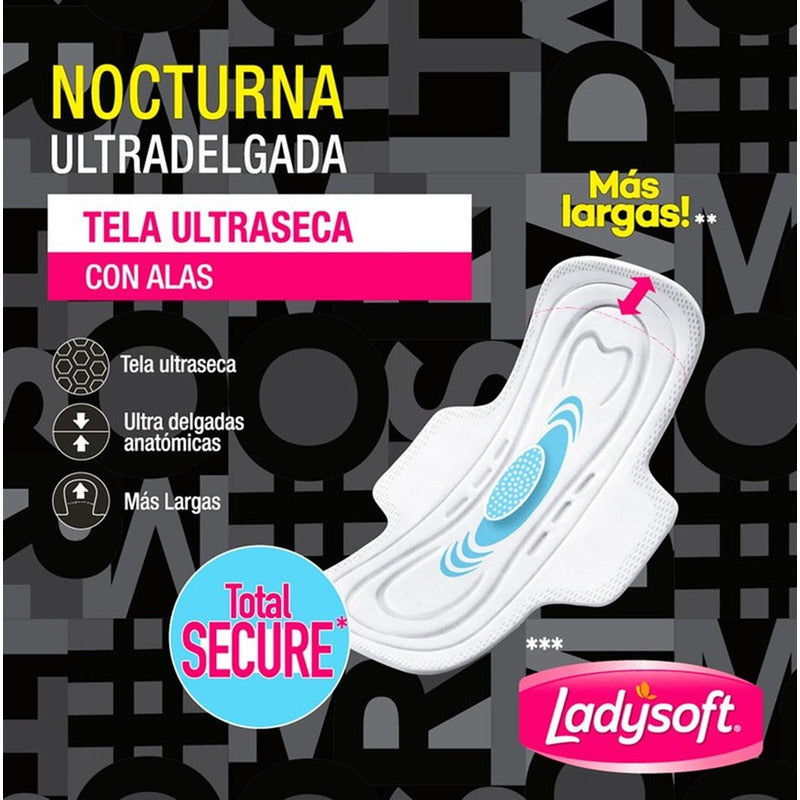 X2 Toallas Higiénicas Nocturna Ladysoft Ultradelgada 14unid
