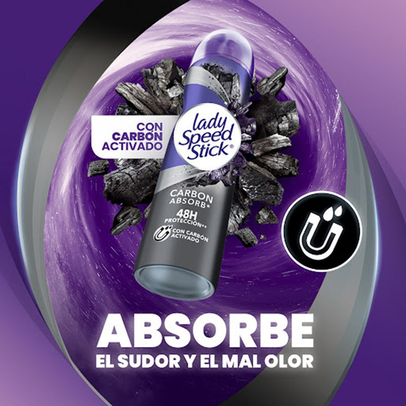 X3 Desodorante Aerosol Lady Speed Stick Carbon Absorb 48h Carbon Absorb