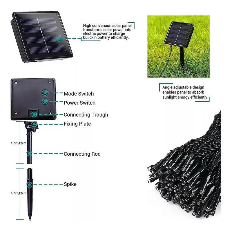 X2 Luces Guirnalda Navidad Solar 200 Led 20 Metros Decorativ