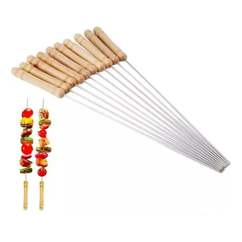 10 Brochetas Pinchos Anticucho Acero Barbacoa Parrilla Asado Plateado Liso