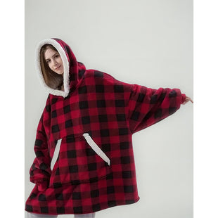 X2 Poleron Sherpa Cuadrille Poleron Con Chiporro Capucha Unica Rojo Cuadrillé