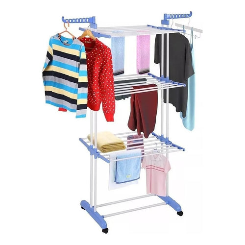 Tendedero Ropa Perchero Plegable Colgador 3 Niveles Azul