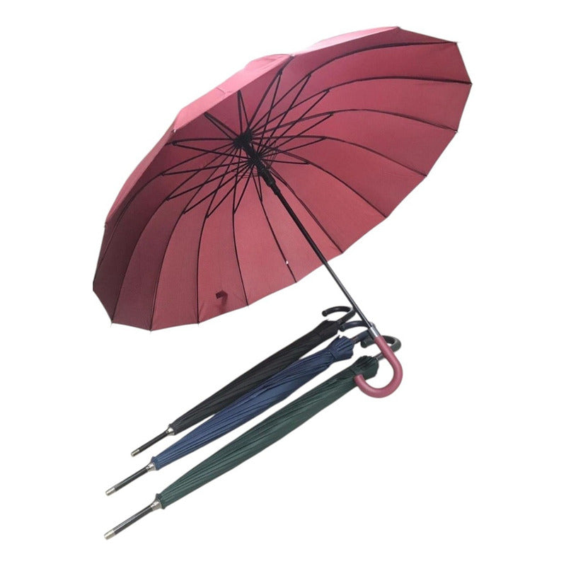 X2 Paraguas Automático Mango Curvo 16 Varillas Resistente