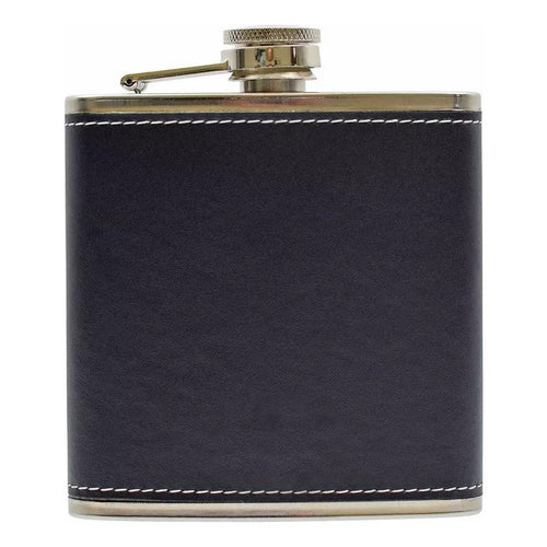 Licorera Petaca Wisquera De Cuero Acero Inoxidable 7oz Negro