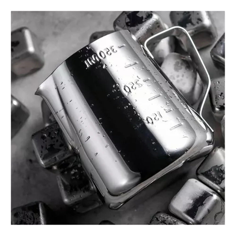 Jarra Espuma Jarro Medidor Leche Barista Cafe Acero 350ml Plateado.