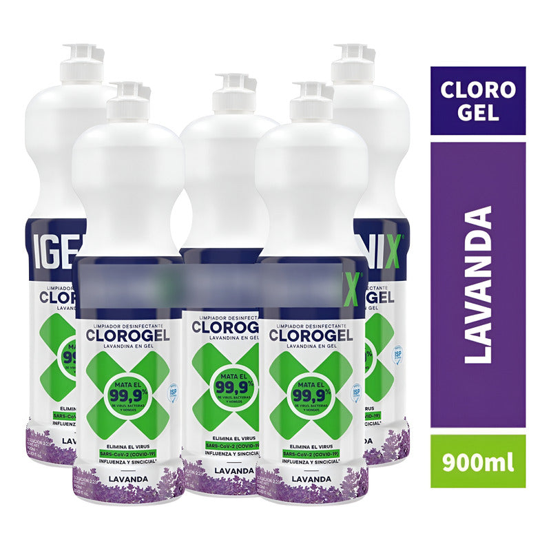 Pack X5 Limpiador Cloro Gel Igenix Lavanda 900ml