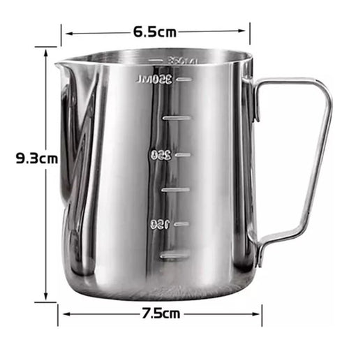 Jarra Espuma Jarro Medidor Leche Barista Cafe Acero 350ml Plateado.