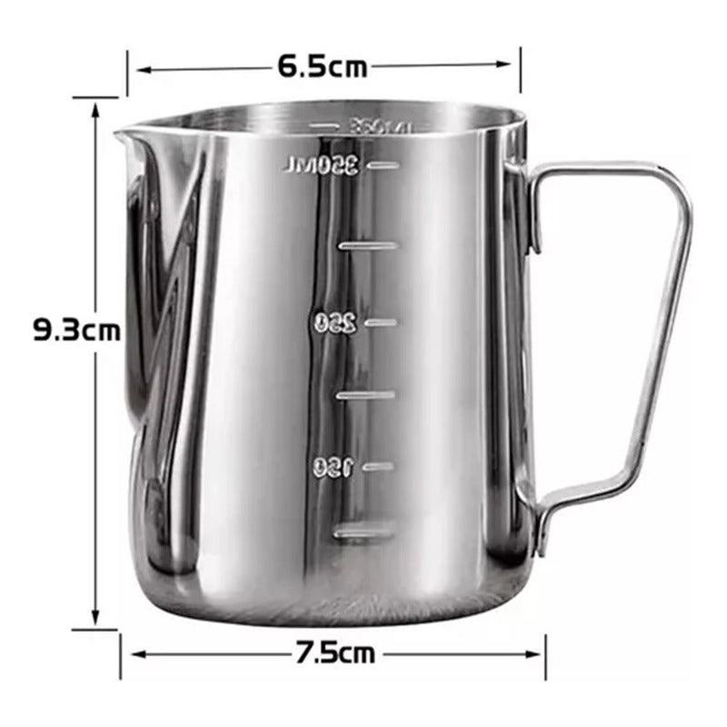 Jarra Espuma Jarro Medidor Leche Barista Cafe Acero 350ml Plateado.