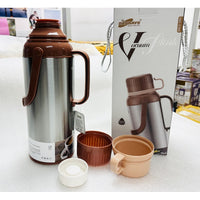 Termo 2 Litros Para Bebida Caliente Frío Con Doble Taza Gris