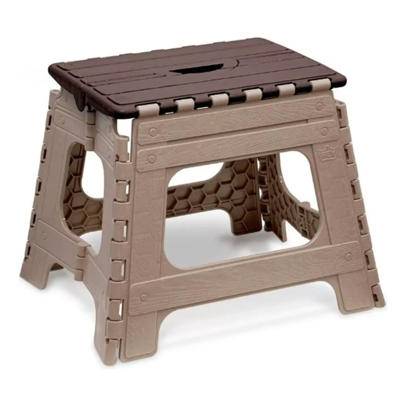 Piso Banco Banquito Taburete Plegable Mediano Reyplast 100kg Marrón/beige