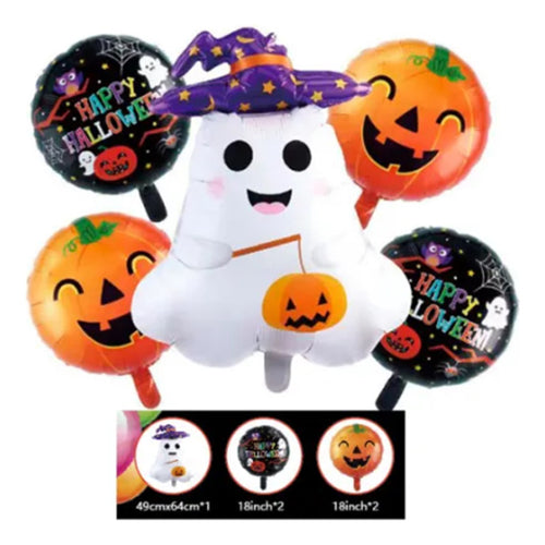 Set 5 Globos Happy Halloween Calabaza Fantasma Decorativo Ha Multicolor Halloween