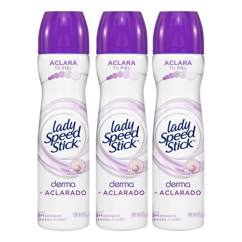 X3 Desodorante Aerosol Lady Speed Stick Nácar Derma Aclarad Nacar
