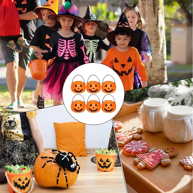 Calabaza Para Dulces Halloween Cubo De Plastico Caramelos - - Naranja