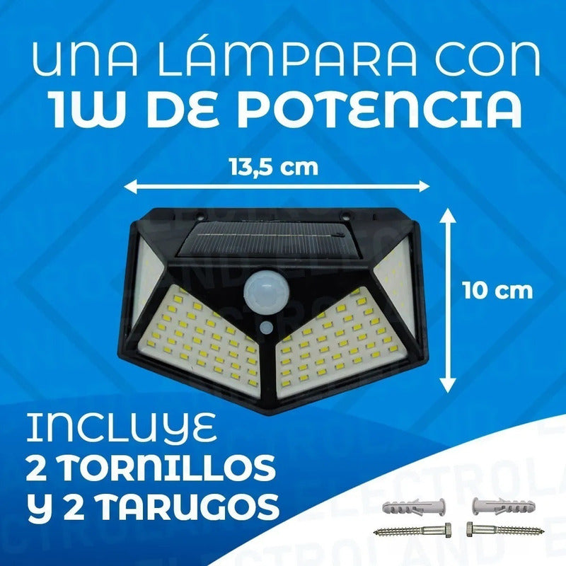 Pack X 4 Lampara Solar 100 Led Exterior Sensor De Movimiento Color Negro