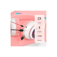 Audífonos Gamer Inalámbricos Orejas Cat Celeste Con Luz Led Celeste