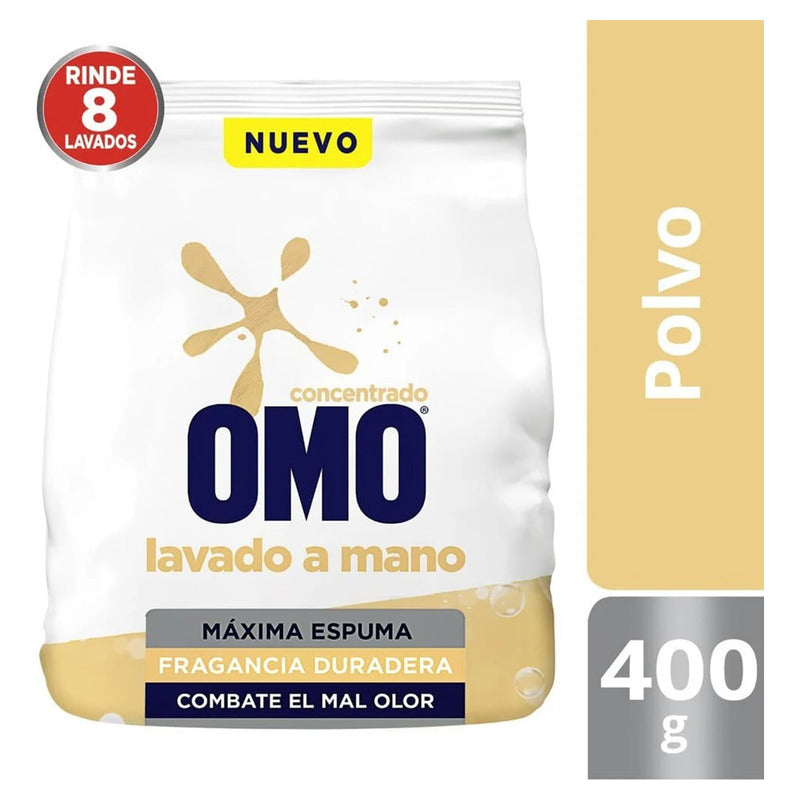 X2 Detergente En Polvo Omo Concentrado Lavado A Mano 400 Gr