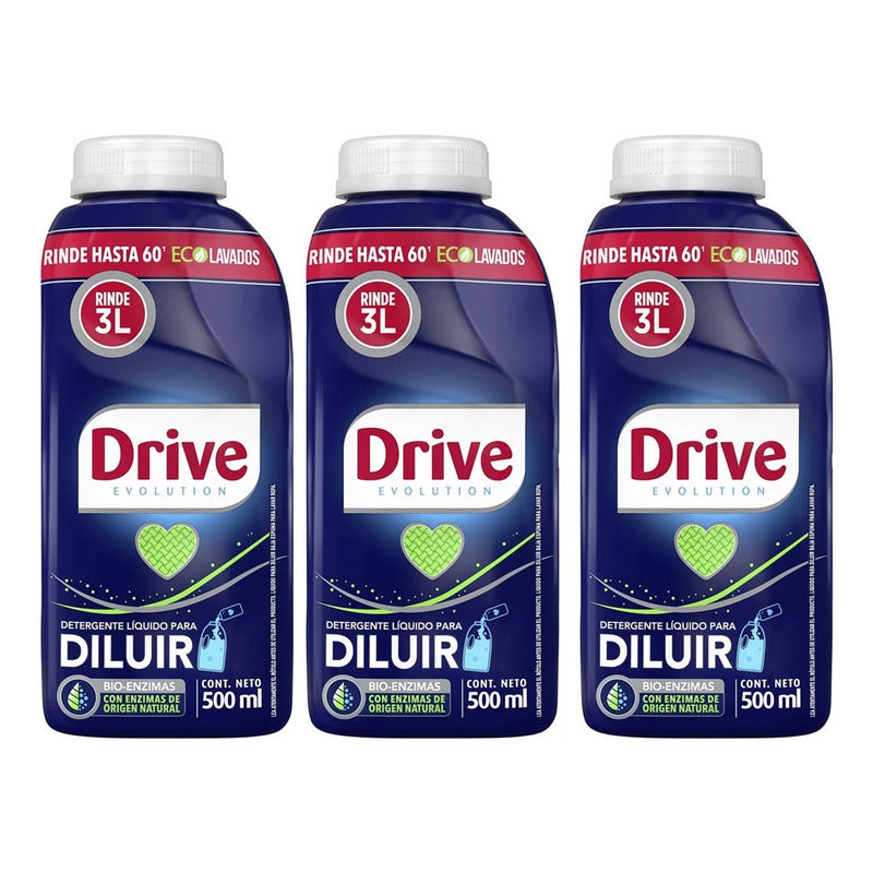 Pack X3 Detergente Drive Líquido Para Diluir 500ml 60lavados