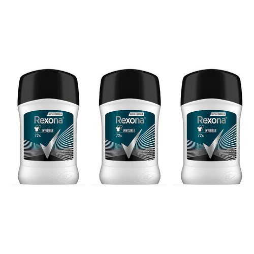 Pack X3 Desodorante Rexona Barra Men 50gr Invisible 72h Neutra