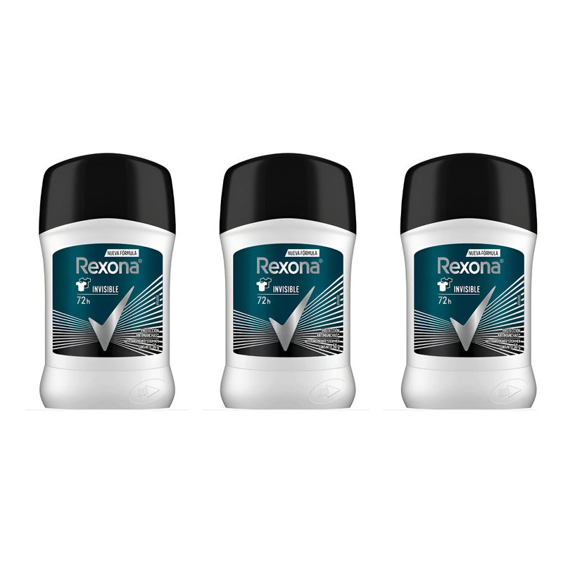 Pack X3 Desodorante Rexona Barra Men 50gr Invisible 72h Neutra