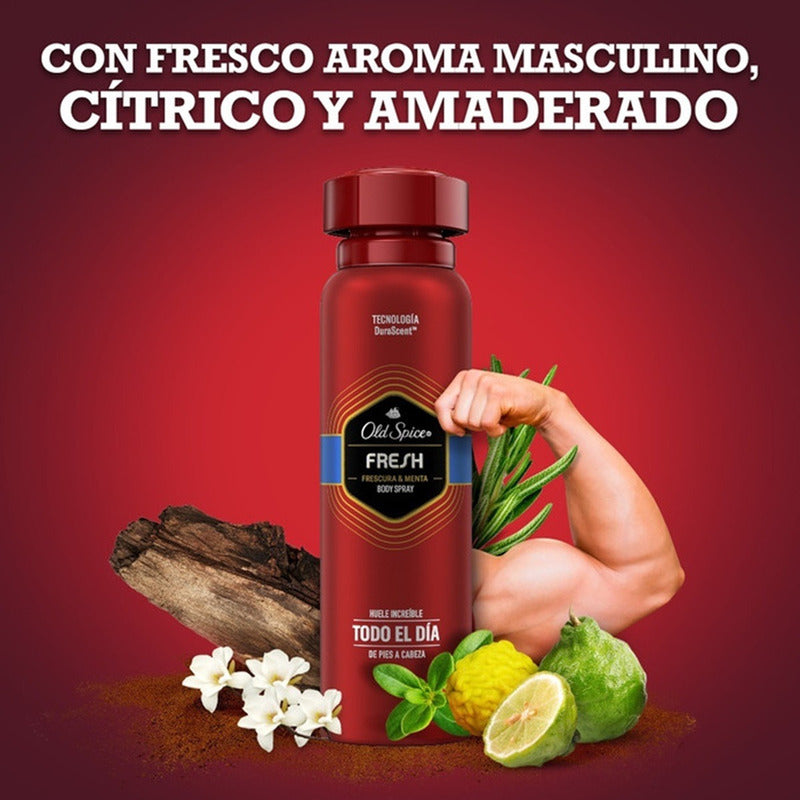 X3 Desodorante Old Spice Fresh Body Spray Frescura Menta Fresh Menta
