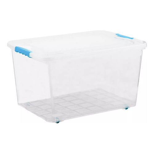 Caja Apilable Organizadora Almacenamiento Con Ruedas 72 Litr Transparente/celeste Liso