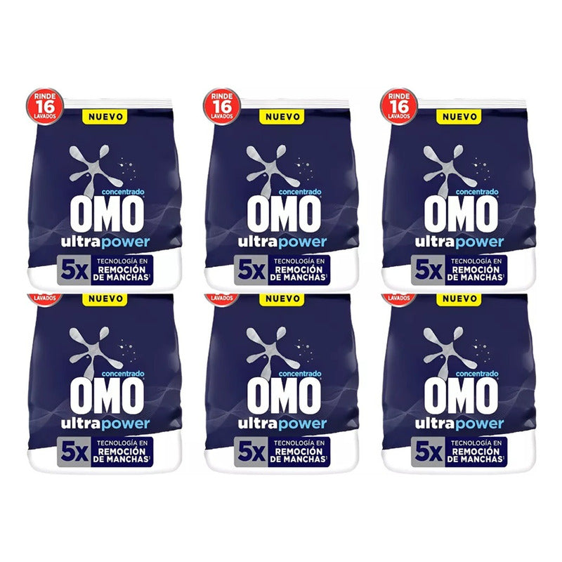 X6 Detergente Omo Concentrado En Polvo Ultra Power 800g