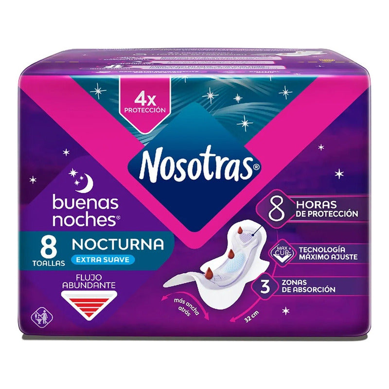 Pack X2 Toallas Higiénicas Nosotras Nocturna Suave 8unid