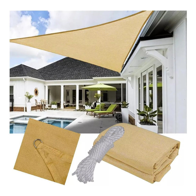 Pack X3 Toldo Vela Triangular 3x3x3 Cubierta Terraza Jardin Beige