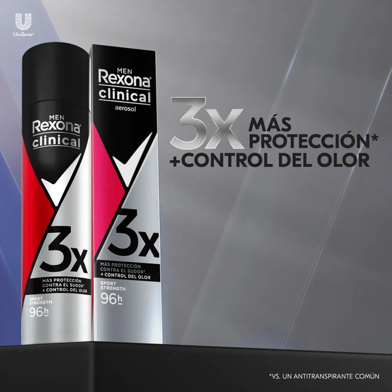 X3 Desodorante Rexona Clinical Sport Strenght Aerosol 110ml Sport Strength