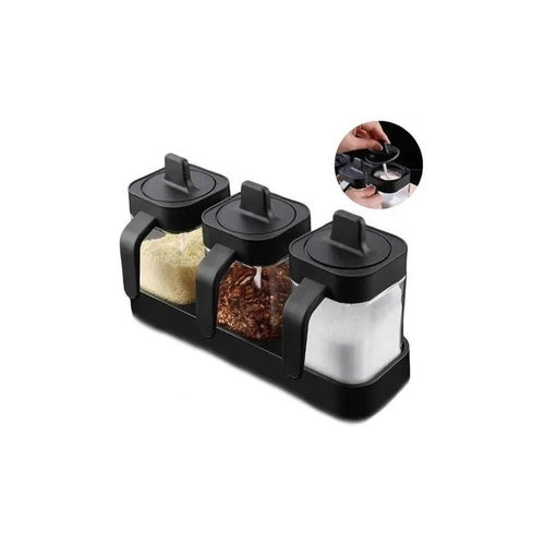 Especieros Condimenteros De Vidrio Set 3 Diseño Dos En Uno  Negro
