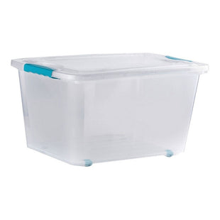 Caja Organizadora Almacenamiento Suprema 50 Lts Reyplast Transparente Broches Turquesa