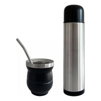 Set De Mate Con Bombilla + Termo Bala 1000ml Acero Inox