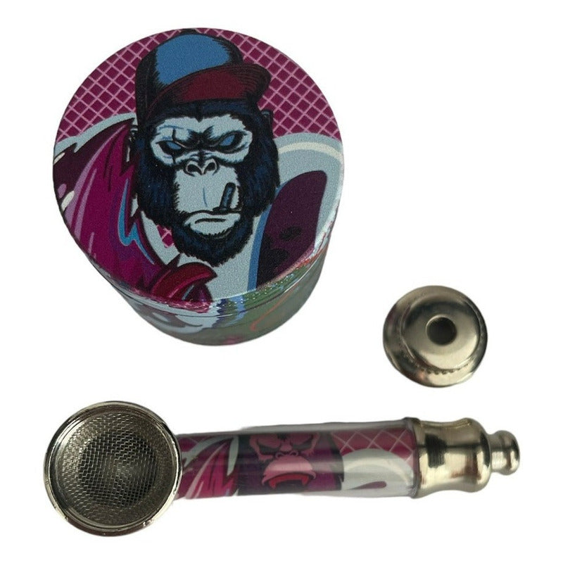 Pipa Metálica  + Moledor Metálico 3 Niveles + Palita