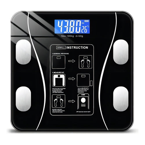 Balanza Pesa Digital Bluetooth Inteligente Smart Imc Baño Color Negro