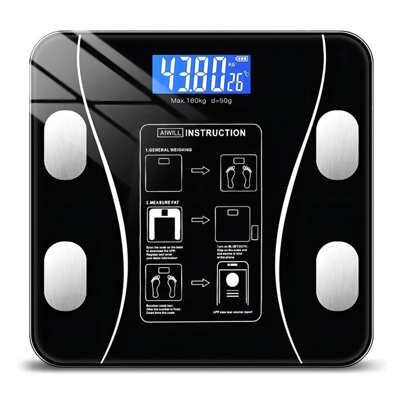 Balanza Pesa Digital Bluetooth Inteligente Smart Imc Baño Color Negro