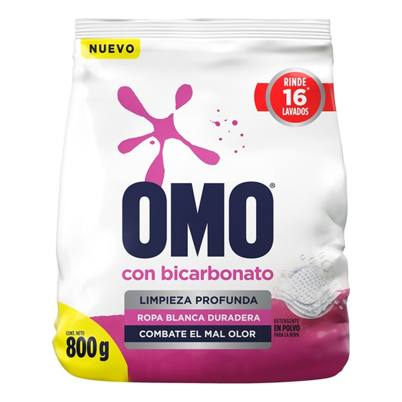 X4 Detergente En Polvo Omo Con Bicarbonato 800g Ropa Blanca