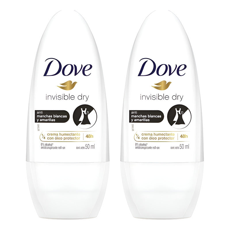 X2 Desodorante Dove Roll On Invisible Dry 50ml Anti Manchas Neutra