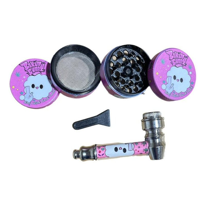 Pipa Metálica  + Moledor Metálico 3 Niveles + Palita