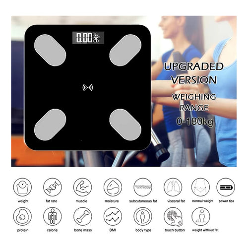 Peso Báscula Digital Balanza Bluetooth Inteligente Pesa Baño Negro