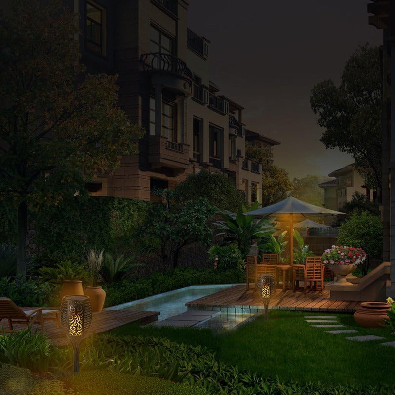 Estaca Luz Solar Led Antorcha Jardín Lampara Cálido Luz Led