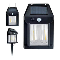 Lámpara Foco Solar Doble Led Sensor De Movimiento Exterior Negro