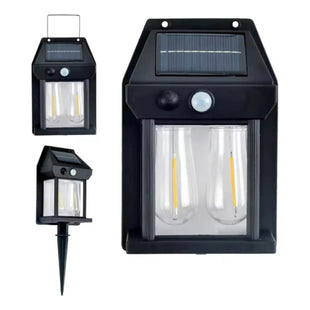 Lámpara Foco Solar Doble Led Sensor De Movimiento Exterior Negro