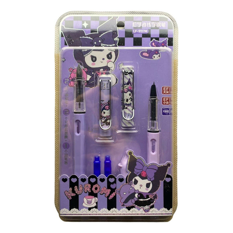 Set 2 Plumas Estilograficas Kuromi Kawaii Mas Repuestos