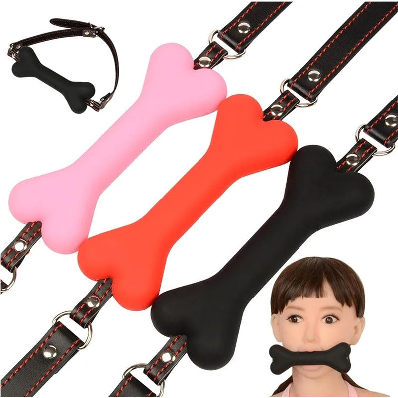 Mordaza Silicona Hueso De Perrito Arnés De Cuero Bondage