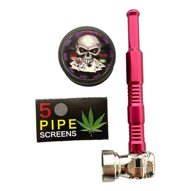 Set De Pipa Diseño Calavera + Moledor + Rejillas